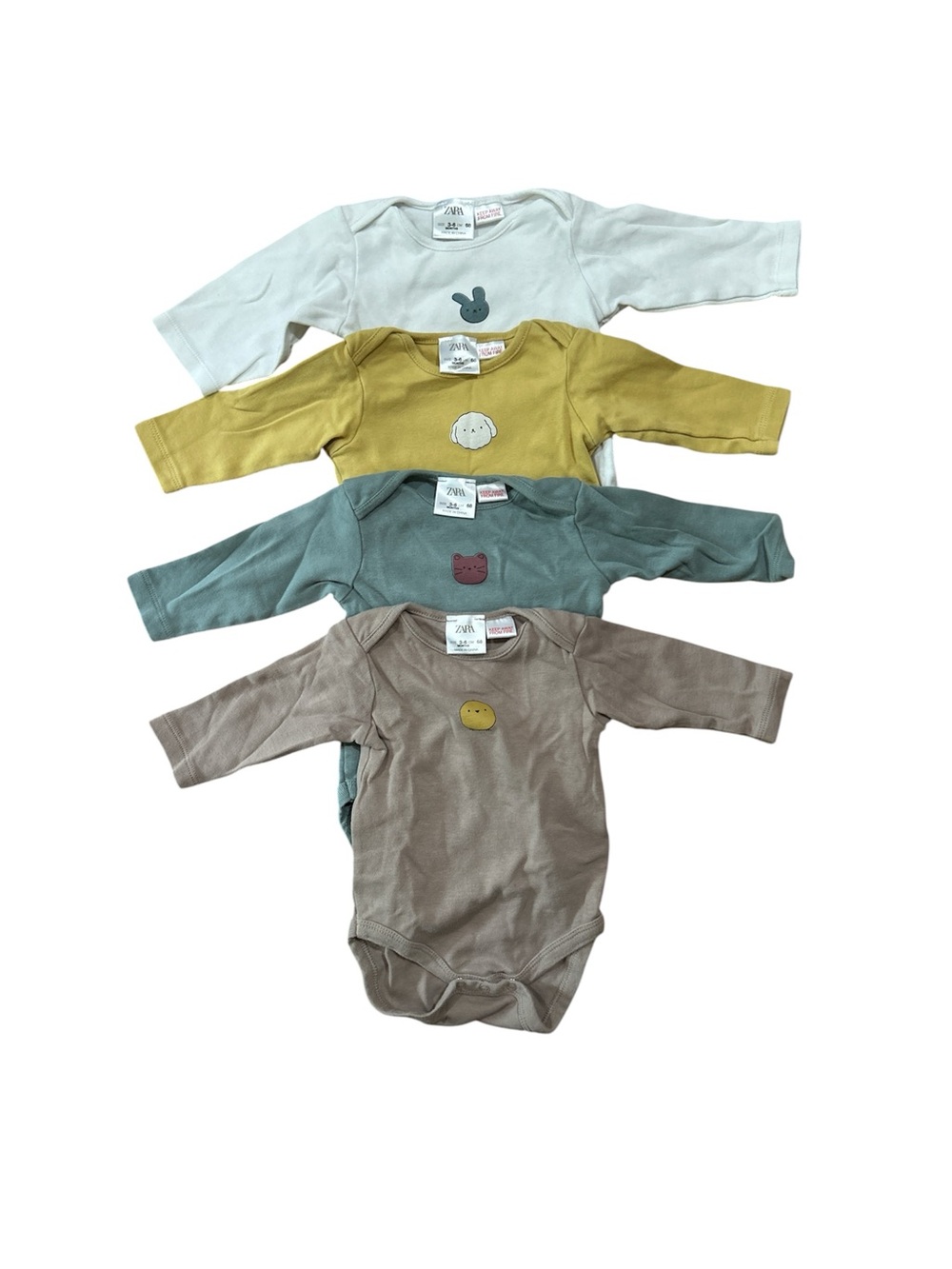 Zara Kids Long-Sleeve One-Piece Bodysuits – White, Mustard, Teal, Taupe